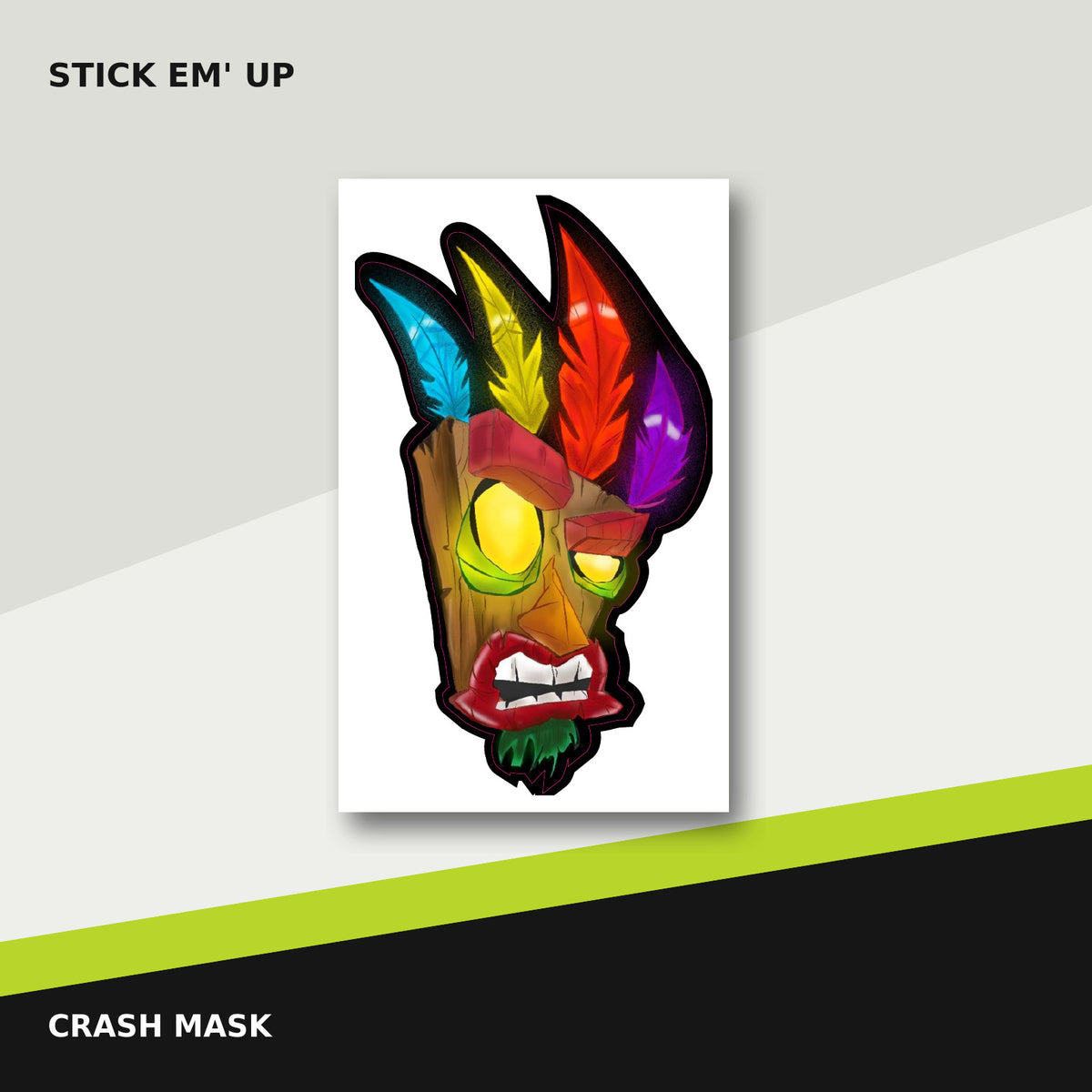 Colourful Crash-style mask sticker