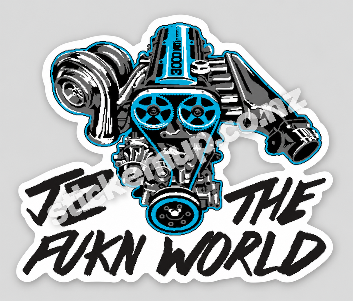 JZ the Fukn World Engine Sticker – watermarked product preview