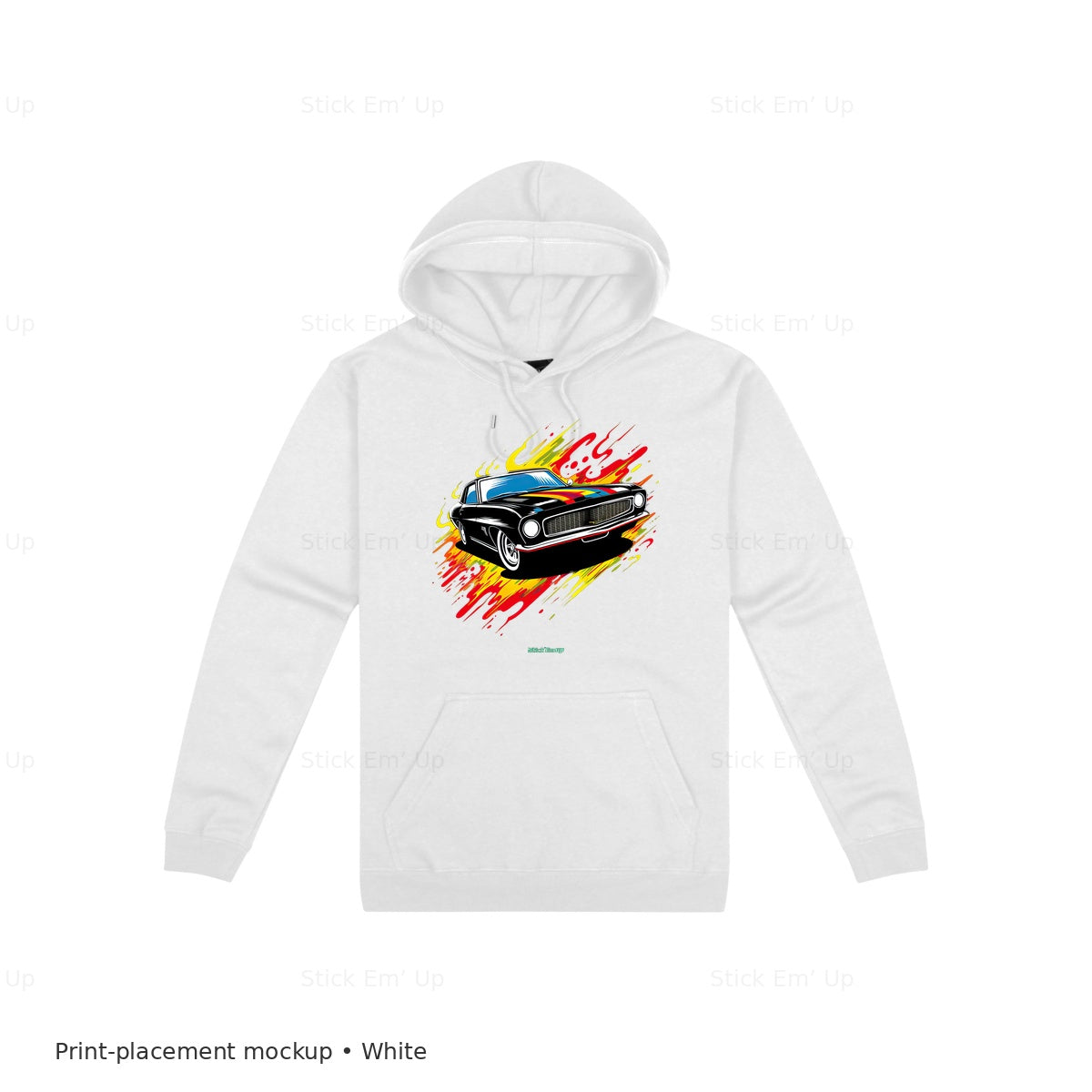 Flame Streak Muscle Car Hoodie — white mockup