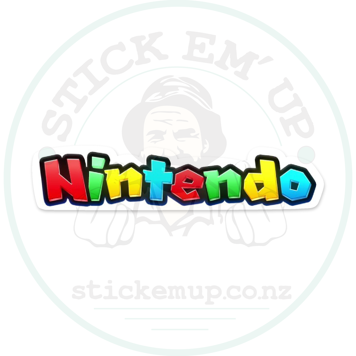 Nintendo Retro Lettering Sticker – sticker cut contour and Stick Em’ Up watermark