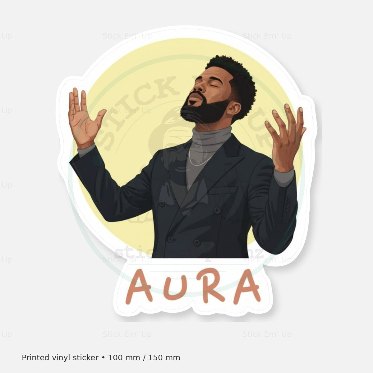 Aura Sticker — protected preview with approved Stick Em’ Up watermark
