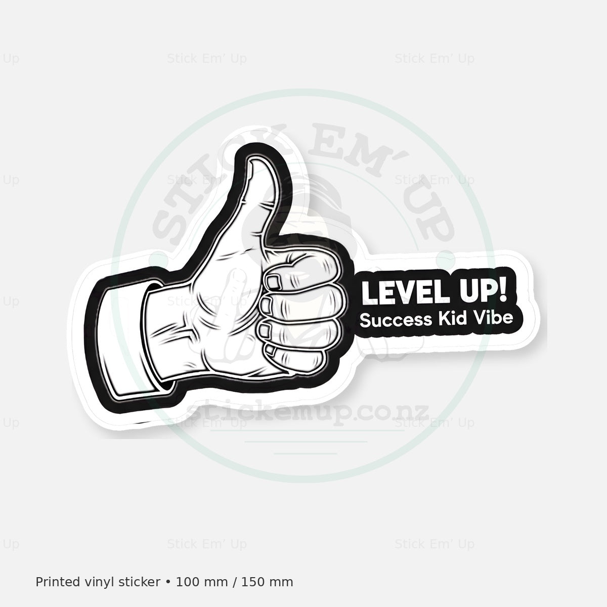 Level Up Thumbs Up Sticker — protected preview with approved Stick Em’ Up watermark