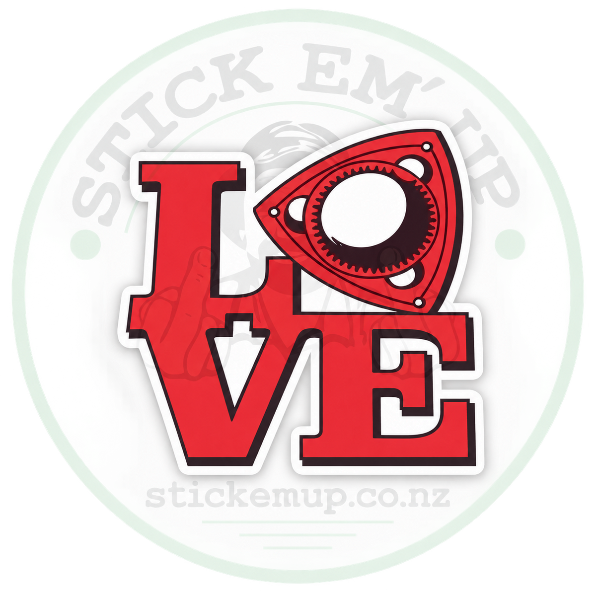 Rotary Love Sticker with Stick Em’ Up logo watermark