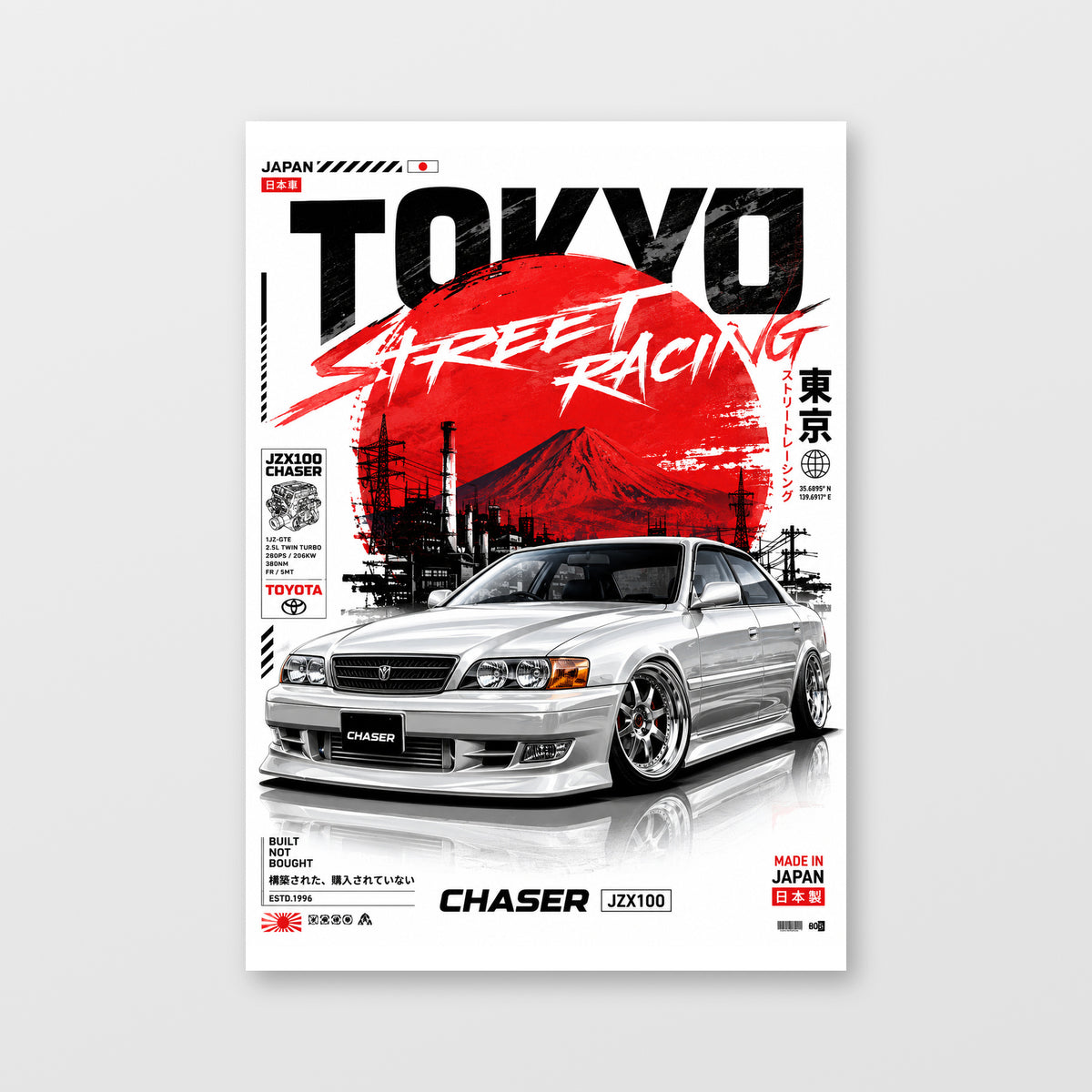 Toyota Chaser JZX100 — Tokyo Redline Poster displayed as an unframed wall print