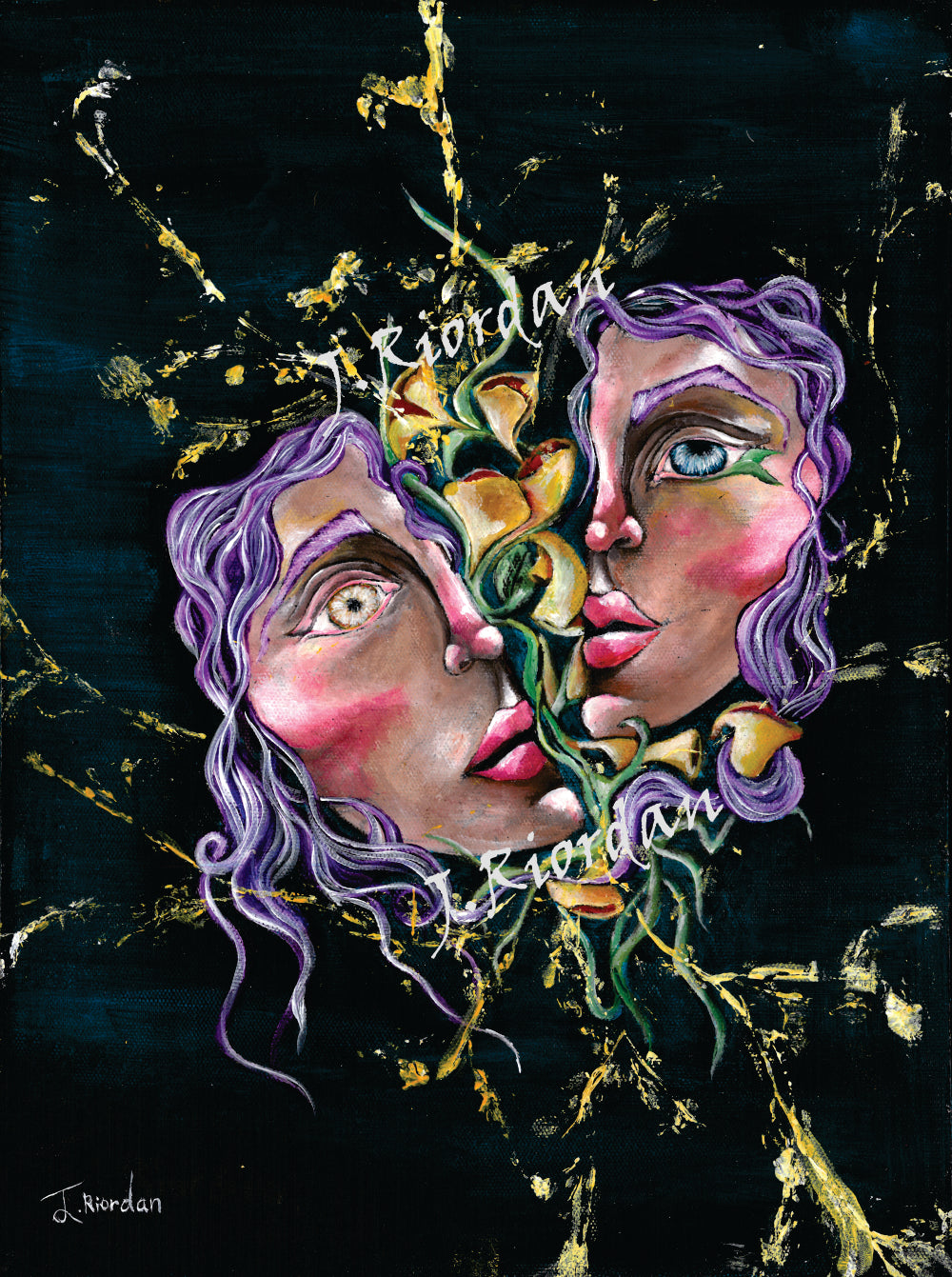 Splitting Faces With Flowers Poster