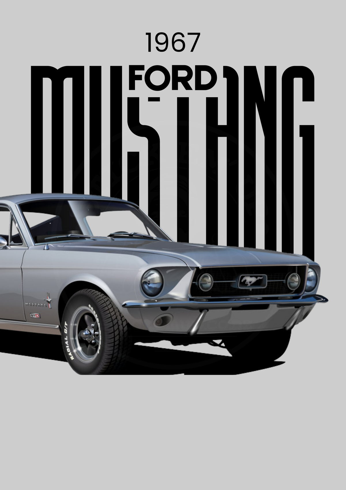 1967 Ford Mustang classic poster — faint watermarked artwork preview; unframed print