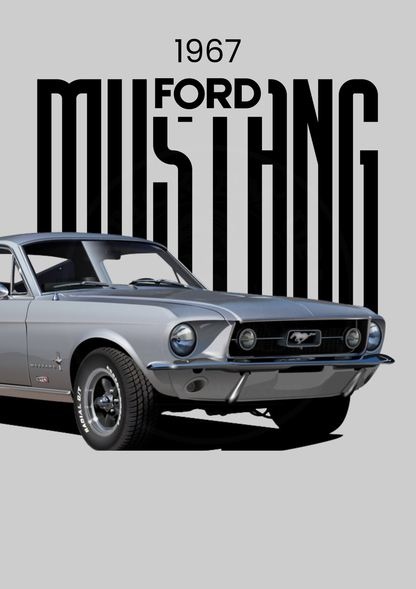 1967 Ford Mustang classic poster — faint watermarked artwork preview; unframed print