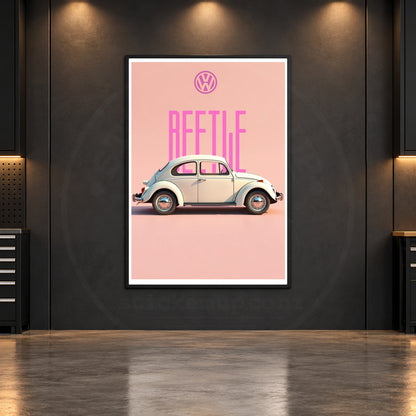 Volkswagen Beetle — Pink Classic Poster room mockup