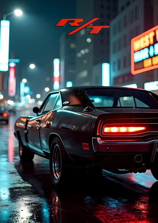 Dodge R/T — Neon Night Poster — faint watermarked artwork preview; unframed print