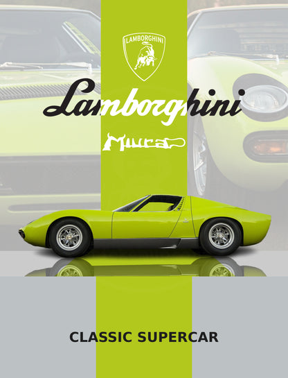 Lamborghini Miura lime classic poster artwork with a very faint preview watermark