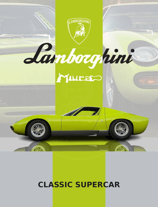 Lamborghini Miura lime classic poster artwork with a very faint preview watermark