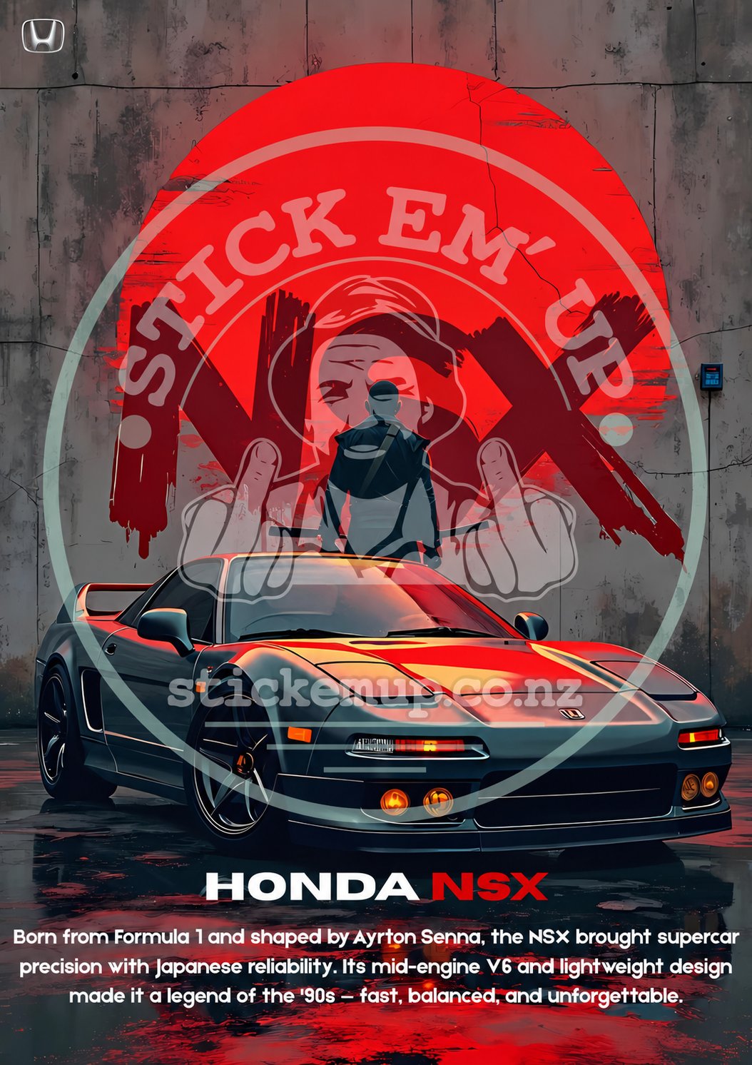 Honda NSX - Red Sun Poster – protected web preview using the Stick Em' Up watermark template; watermark is not printed