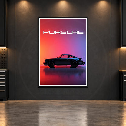 Porsche 911 — Vintage Neon Studio Poster room mockup