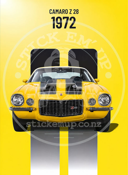 Chevrolet Camaro Z/28 1972 - Heritage Series Poster – protected web preview using the Stick Em' Up watermark template; watermark is not printed