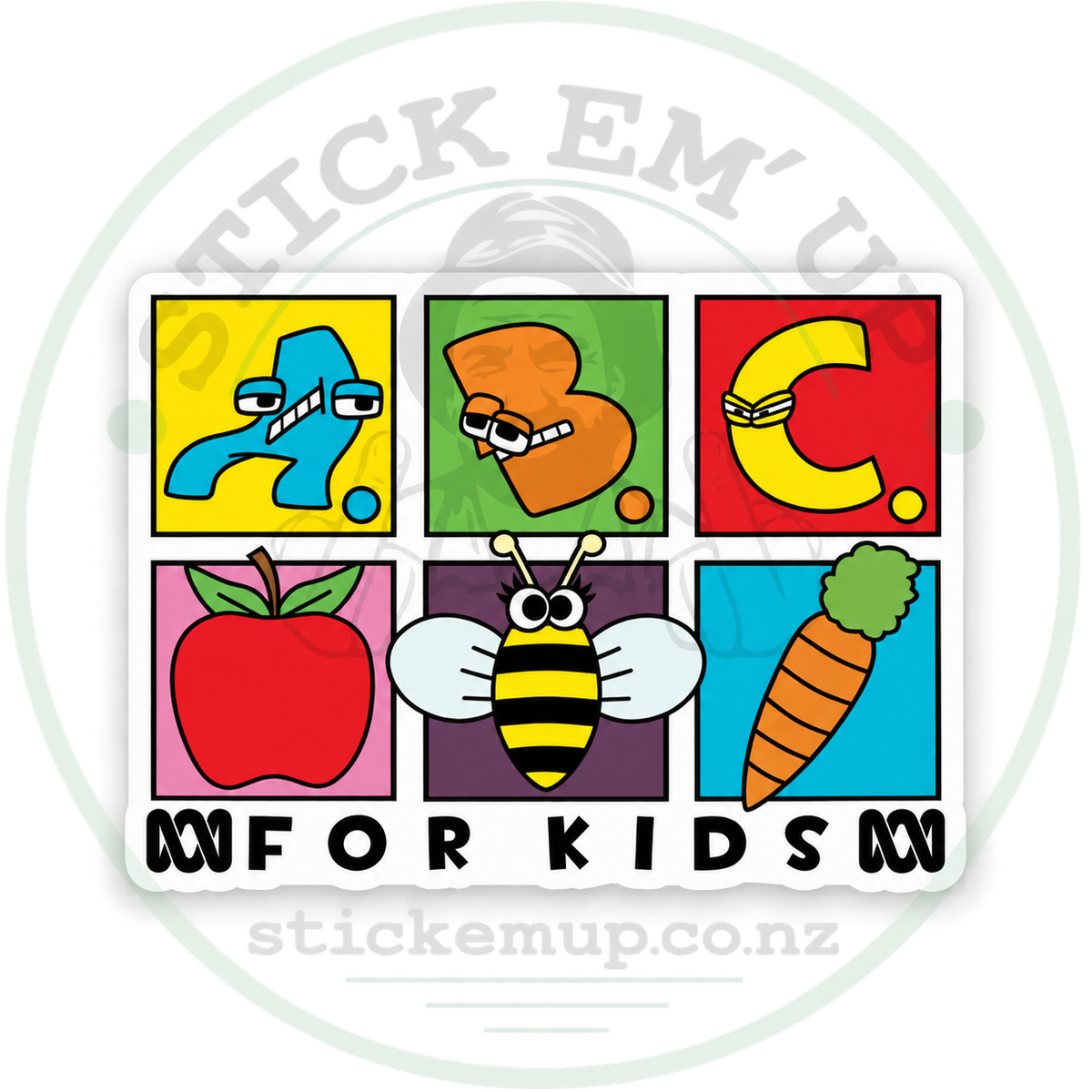 ABC for Kids Retro Sticker with Stick Em’ Up logo watermark