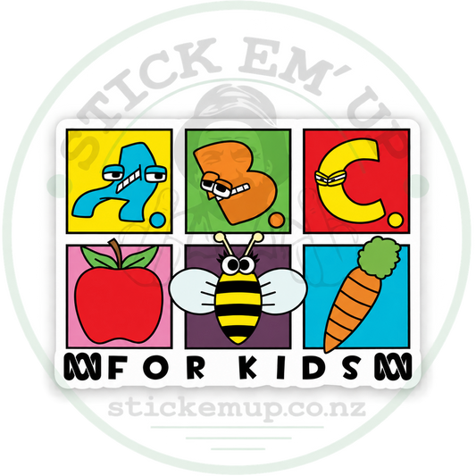 ABC for Kids Retro Sticker with Stick Em’ Up logo watermark