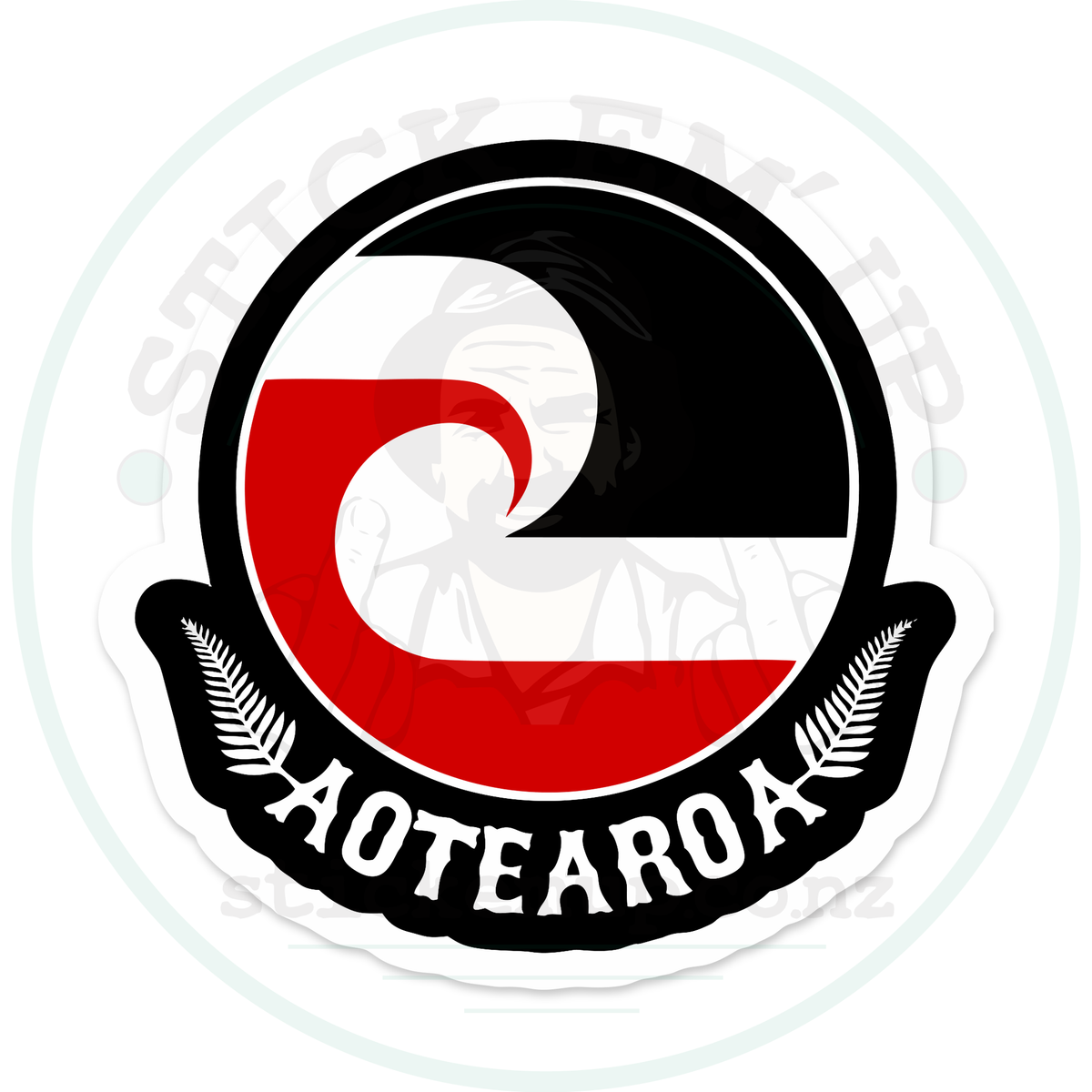 Aotearoa Round Sticker – sticker cut contour and Stick Em’ Up watermark
