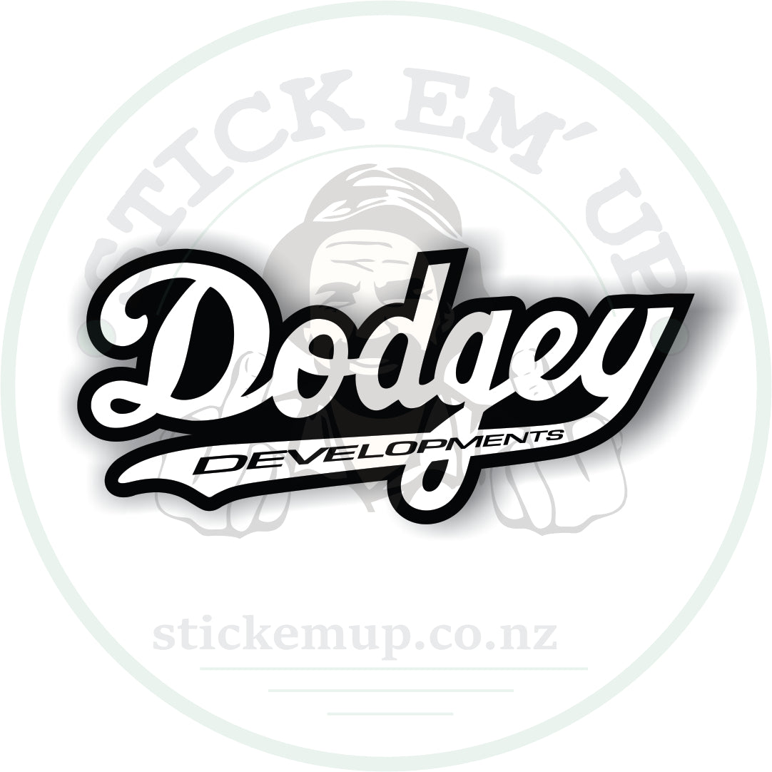 Dodgey Developments White/Black Sticker