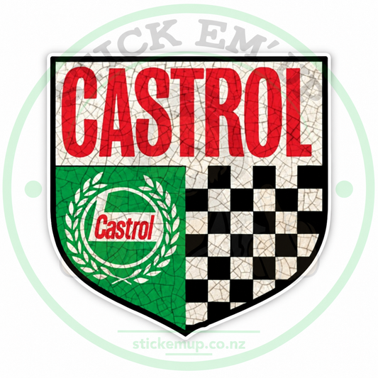 Castrol Vintage Shield Sticker — Stick Em’ Up logo-watermarked preview