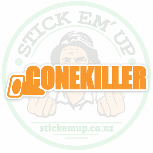 Cone Killer Orange Decal — 202 × 47 mm quality outdoor vinyl sticker with Stick Em' Up logo watermark