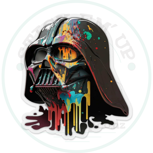 Darth Vader color sticker with cut-contour shadow and faint Stick Em’ Up watermark