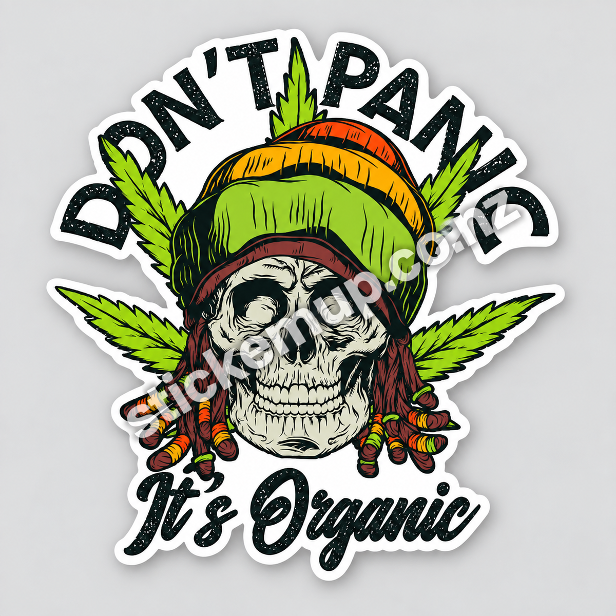Don't Panic It's Organic Skull Sticker – watermarked product preview