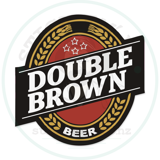 Double brown sticker with cut-contour shadow and faint Stick Em’ Up watermark