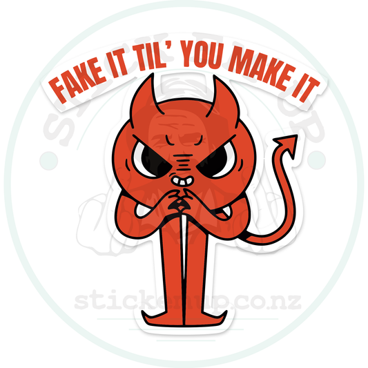 Fake It Till You Make It Devil Sticker – sticker cut contour and Stick Em’ Up watermark