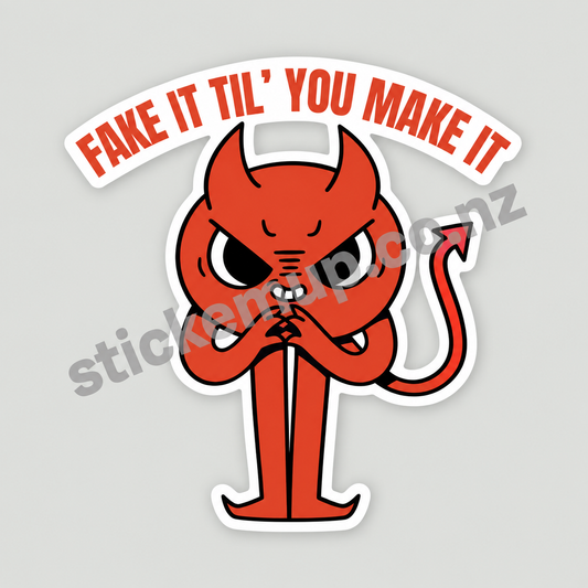 Fake It Till You Make It Devil Sticker – watermarked product preview