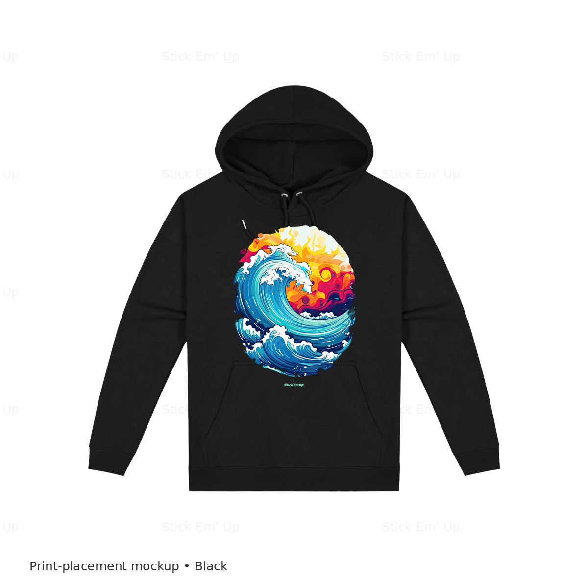 Sunset Wave Hoodie — black mockup