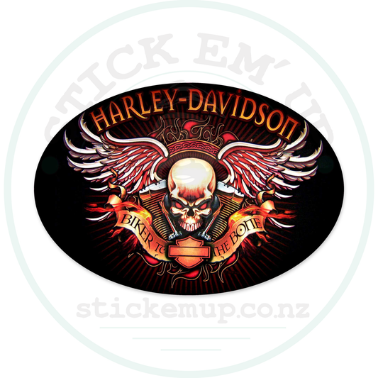 Harley Davidson biker to the bone – sticker cut contour and Stick Em’ Up watermark