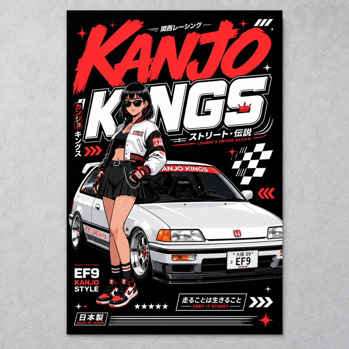Honda Civic EF9 — Kanjo Kings Poster unframed wall mockup