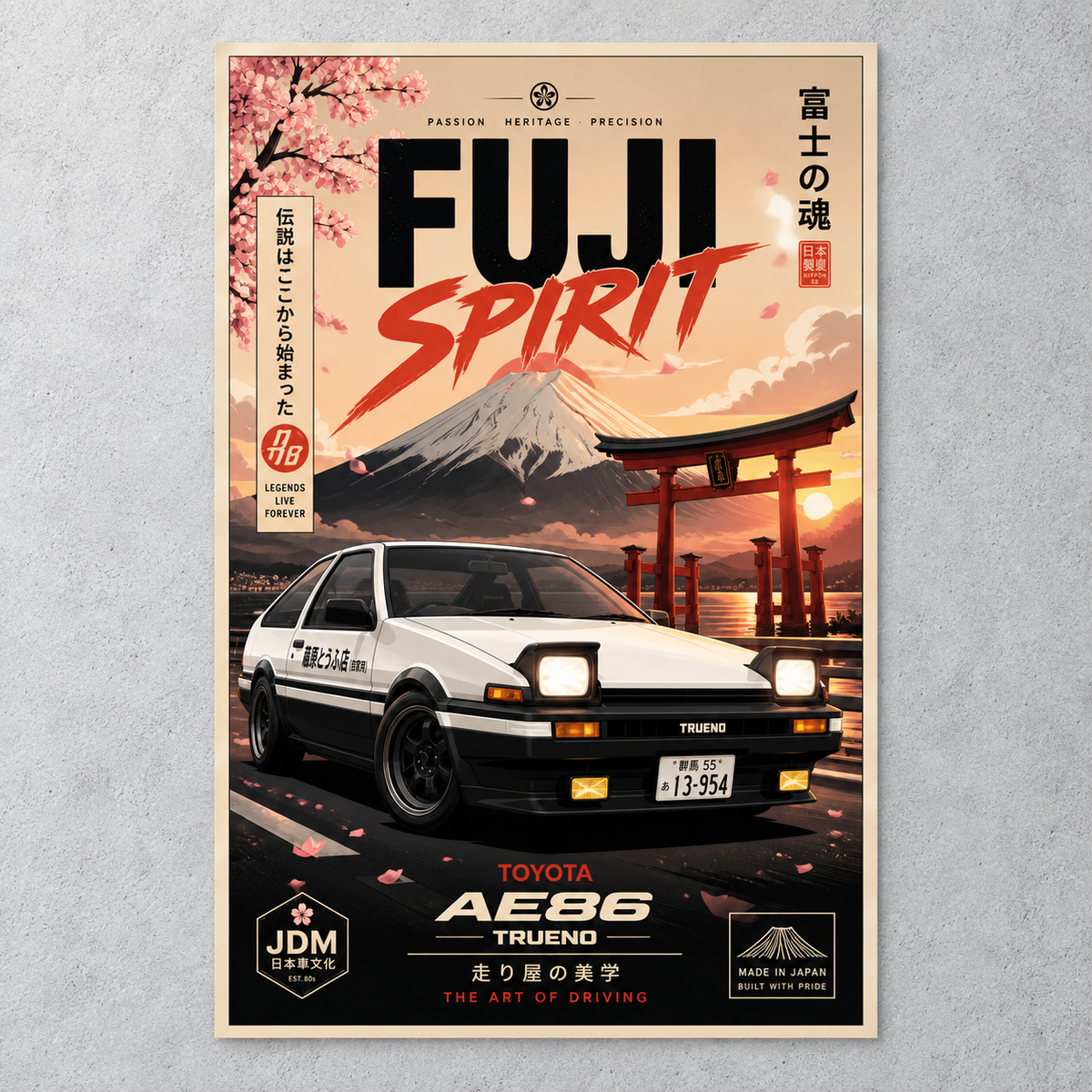 Toyota AE86 — Fuji Spirit Poster unframed wall mockup