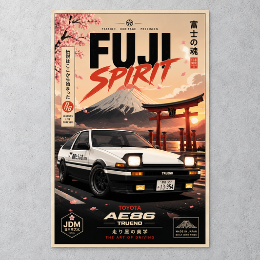 Toyota AE86 — Fuji Spirit Poster unframed wall mockup