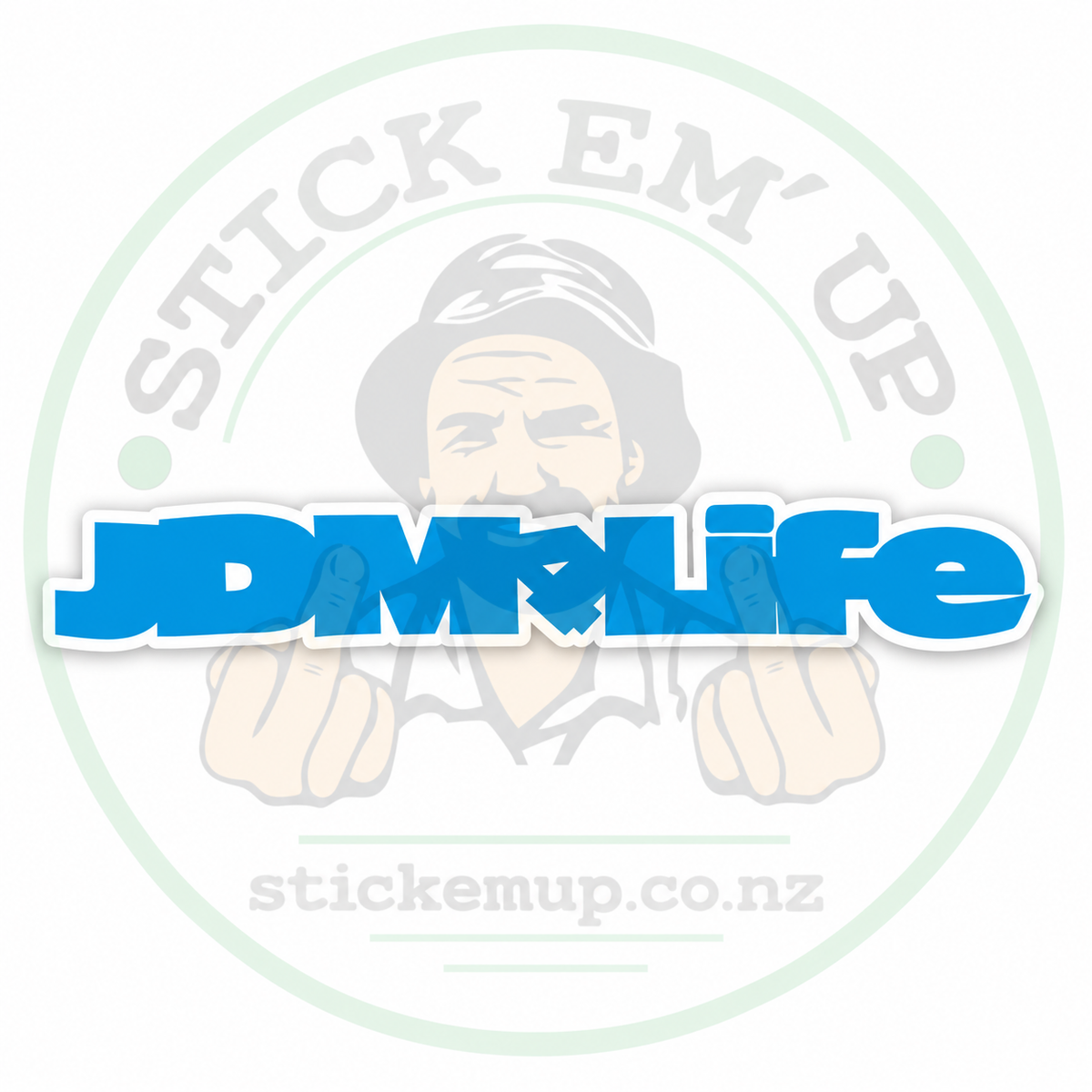 JDM4Life Blue Decal — 306 × 44 mm quality outdoor vinyl sticker with Stick Em' Up logo watermark