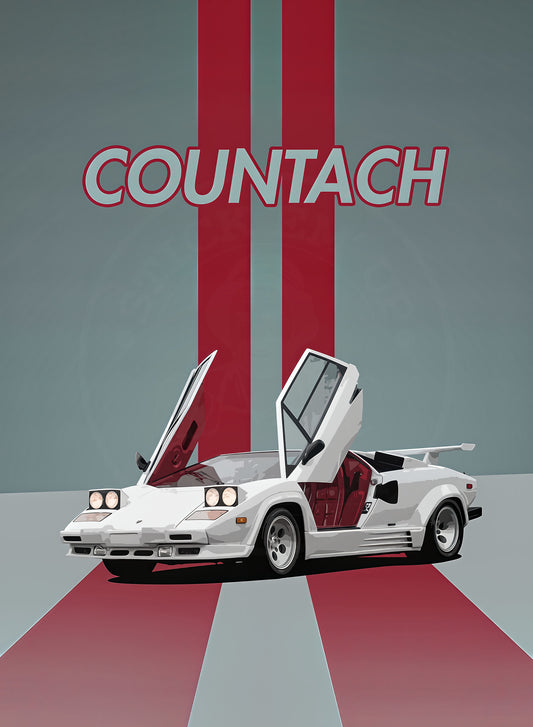 Lamborghini Countach white stripe poster artwork preview