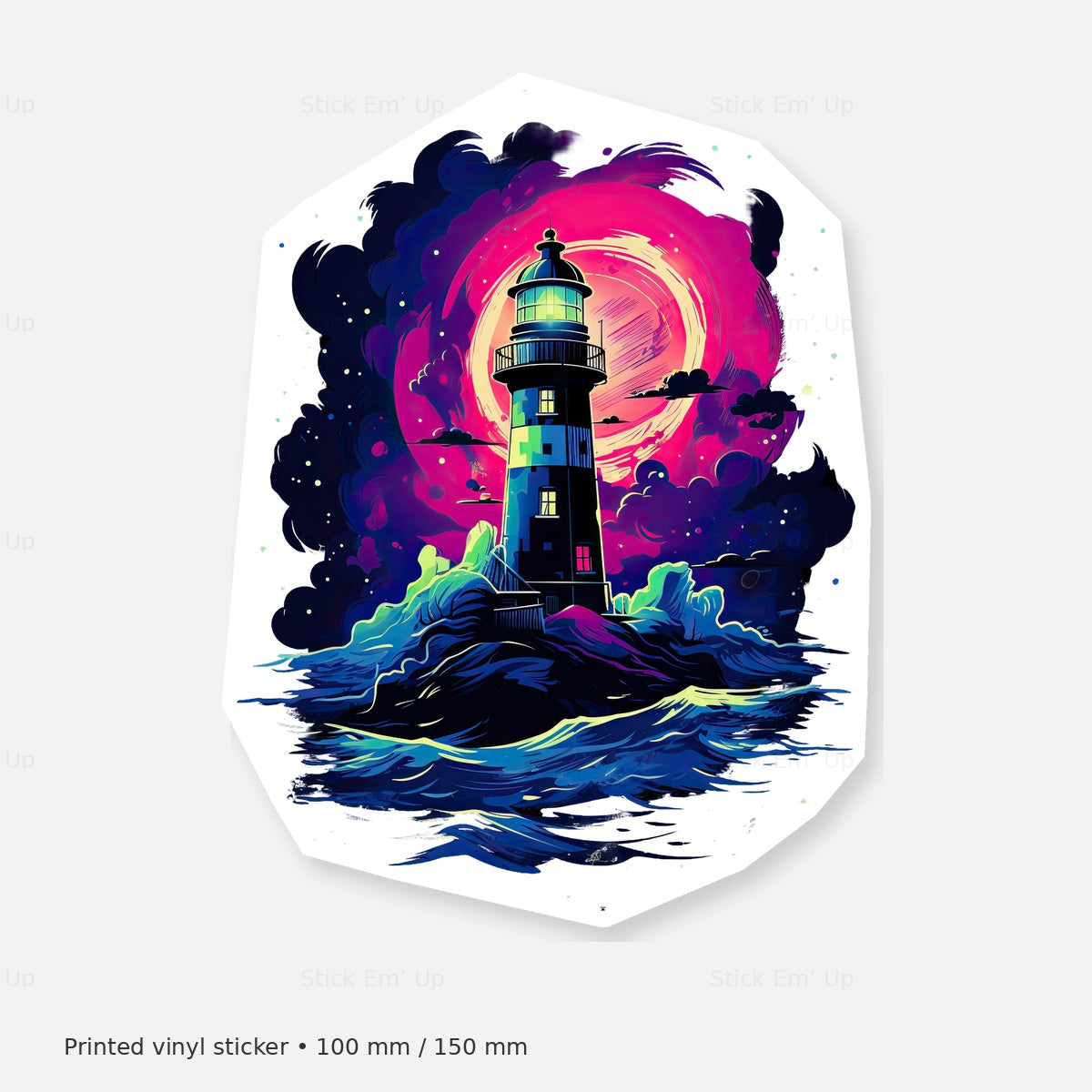 Neon Lighthouse Sticker — sticker mockup