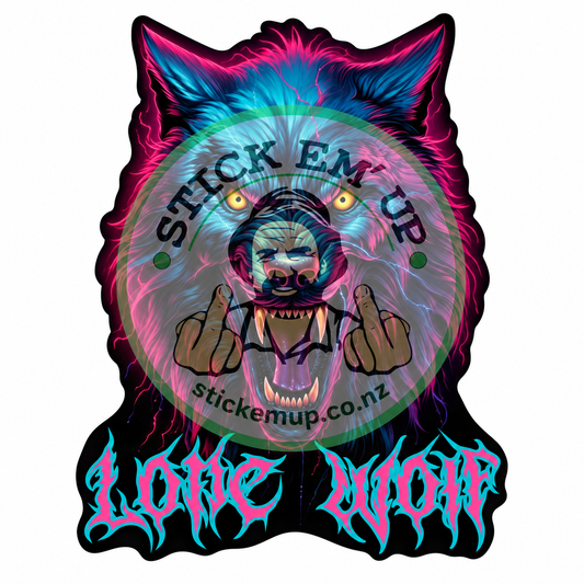 Lone Wolf Neon Sticker with Stick Em' Up logo watermark