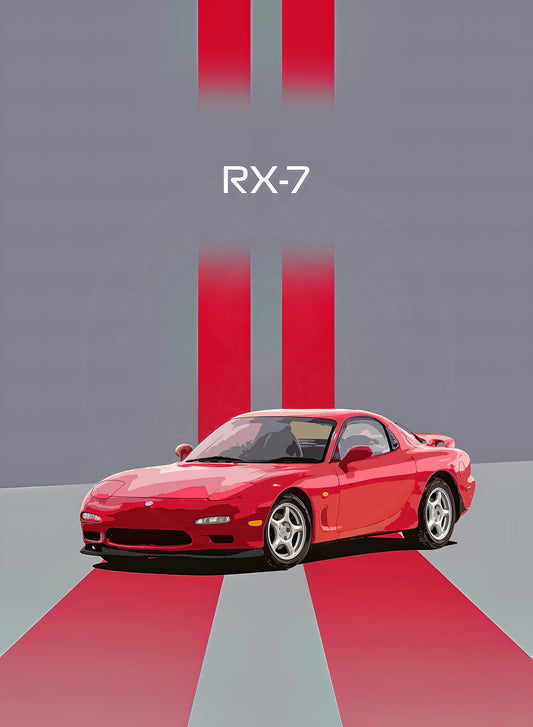 Mazda RX-7 red stripe poster artwork preview