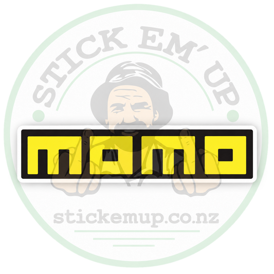 Momo Logo Sticker with Stick Em’ Up logo watermark