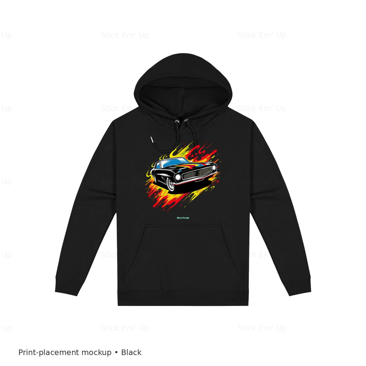 Flame Streak Muscle Car Hoodie — black mockup