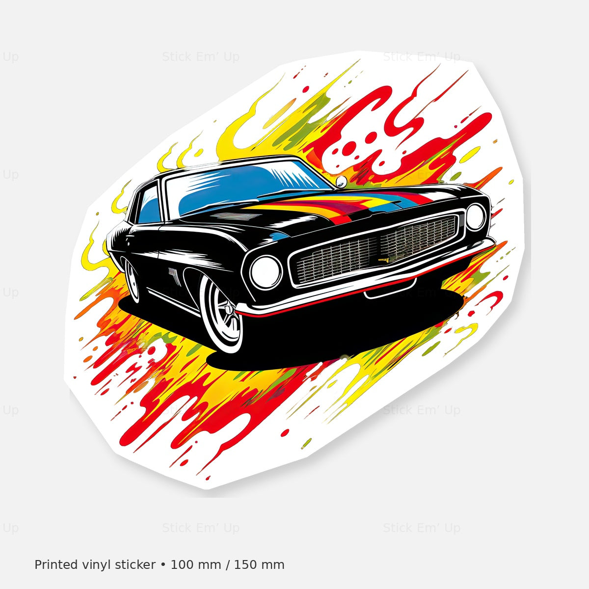 Flame Streak Muscle Car Sticker — sticker mockup