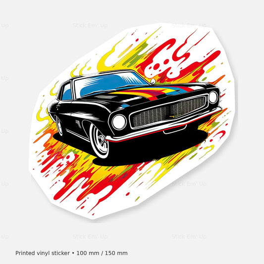 Flame Streak Muscle Car Sticker — sticker mockup
