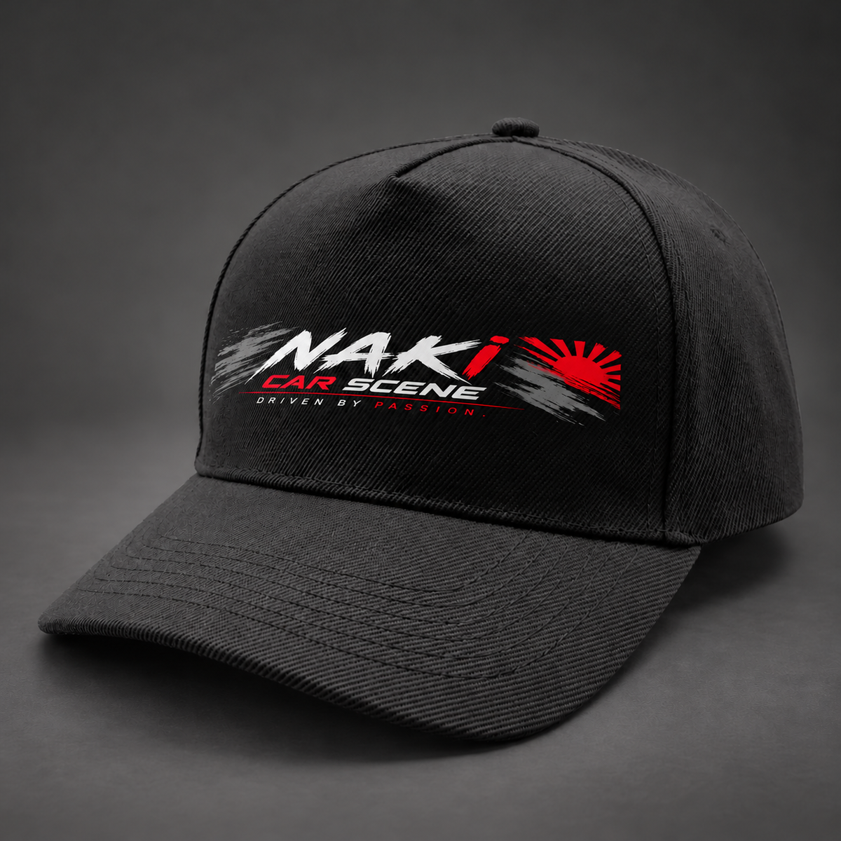 Naki Car Scene cap, slim 115 × 30mm front print mockup