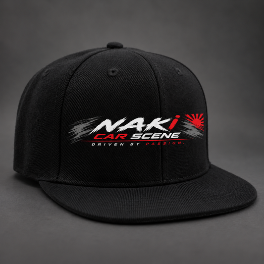 Naki Car Scene cap, slim 115 × 30mm front print mockup