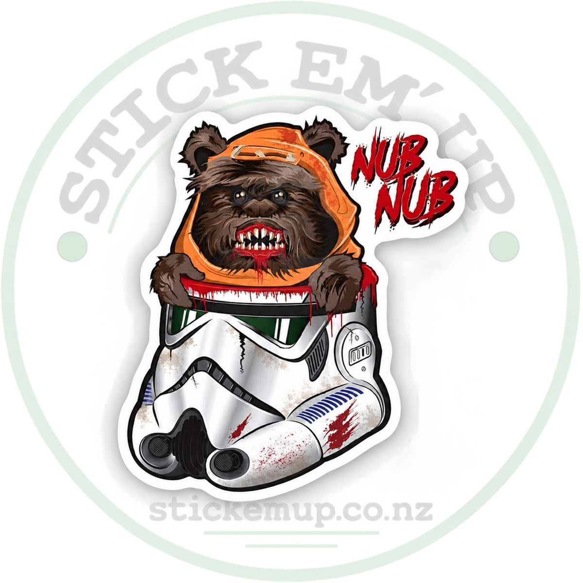 Nub Nub Ewok Sticker with Stick Em’ Up logo watermark