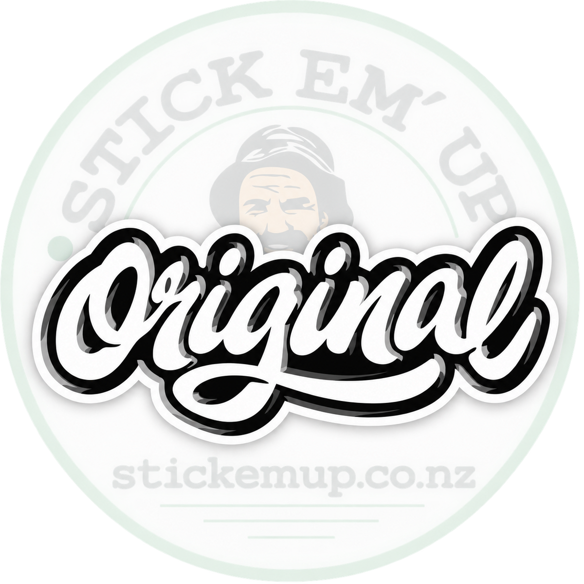 Original Script Sticker with Stick Em’ Up logo watermark