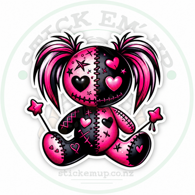 Pink Goth Voodoo Doll Sticker — logo-watermarked preview