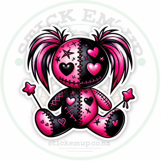 Pink Goth Voodoo Doll Sticker — logo-watermarked preview