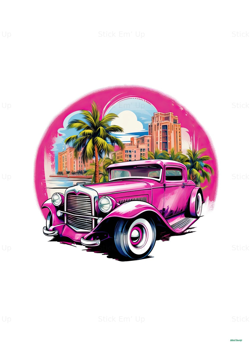 Pink Paradise Hot Rod Art Print — print preview